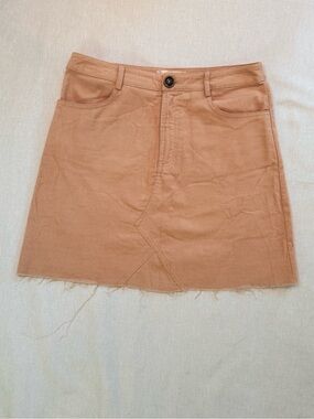 Altar’d State Tan Corduroy Button Zip Raw Hem Mini Skirt Size S